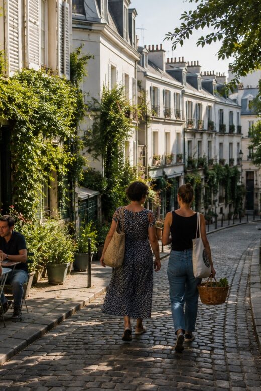 Passantes rue de la Butte-aux-Cailles, terrasses et vélos